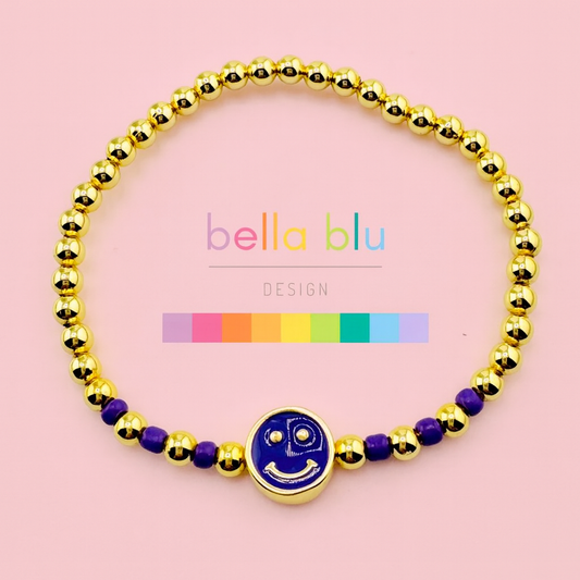 Cora purple happy face and gold filled bracelet