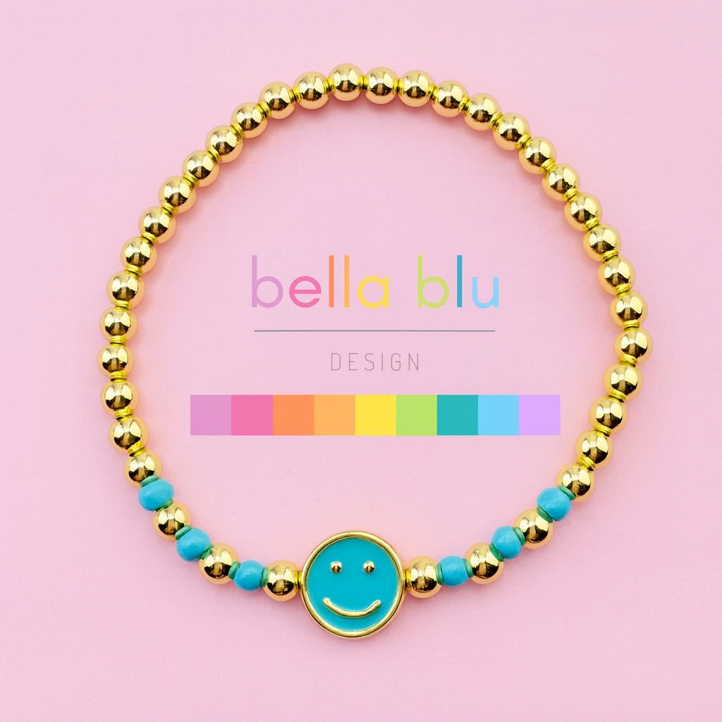 Quinn turquoise gold filled bracelet with a happy face