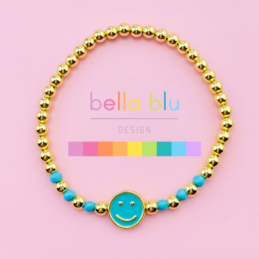 Quinn turquoise gold filled bracelet with a happy face