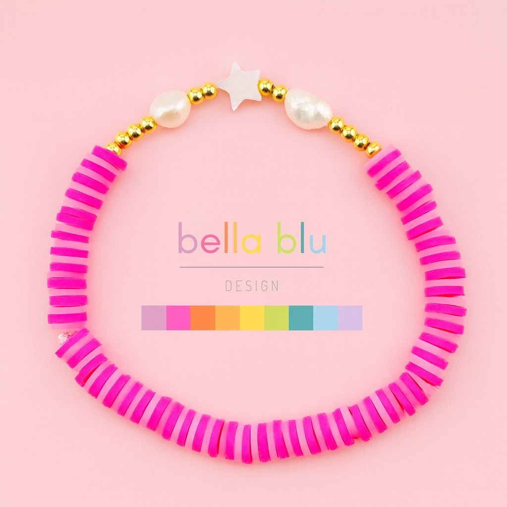 Vanessa pinks clay beaded fresh water pearl and 18k gold filled bracelet