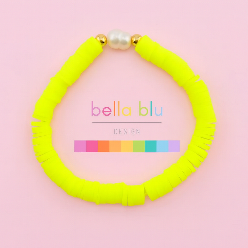 Vanessa neon yellow clay beaded fresh water pearl and 18k gold filled bracelet