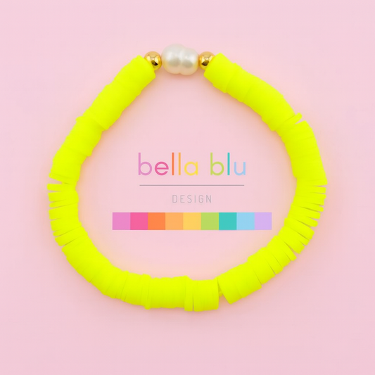 Vanessa neon yellow clay beaded fresh water pearl and 18k gold filled bracelet