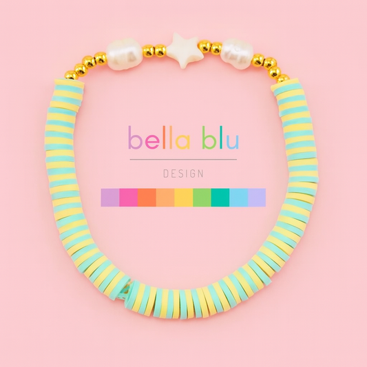 Vanessa 18k gold filled with fresh water pearls mint and yellow beads