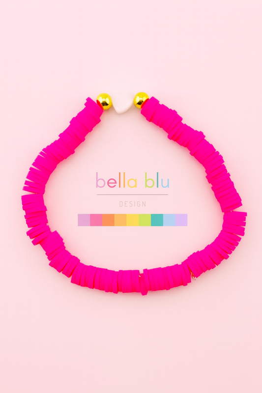 Vanessa hot pink clay beaded mother of pearl and 18k gold filled bracelet