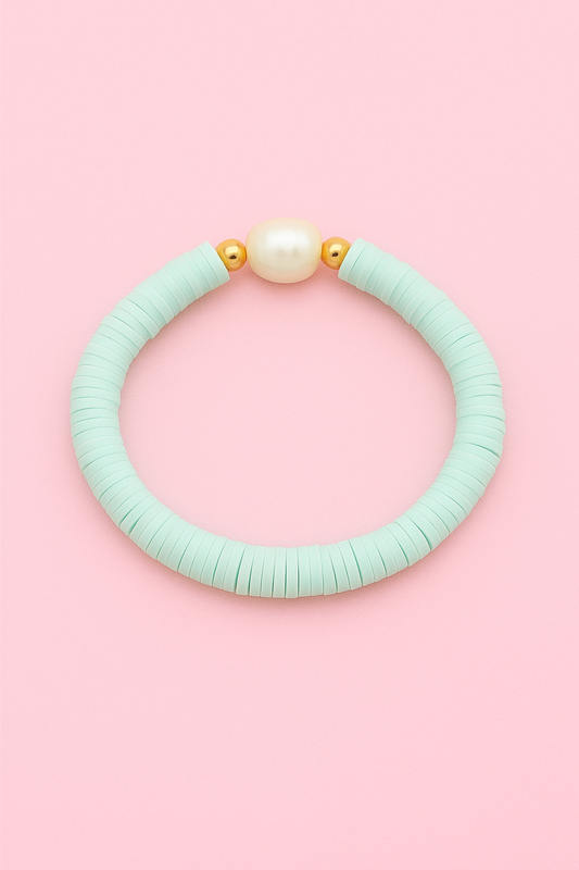 Vanessa mint green clay beaded fresh water pearl and 18k gold filled bracelet