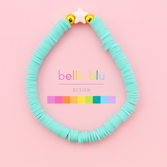 Vanessa light blue clay beaded mother of pearl and 18k gold filled bracelet