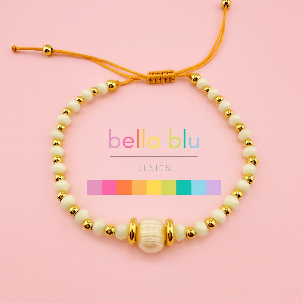 Jade white beaded fresh water pearl bracelet