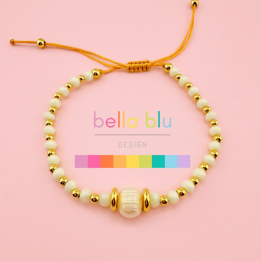 Jade white beaded fresh water pearl bracelet