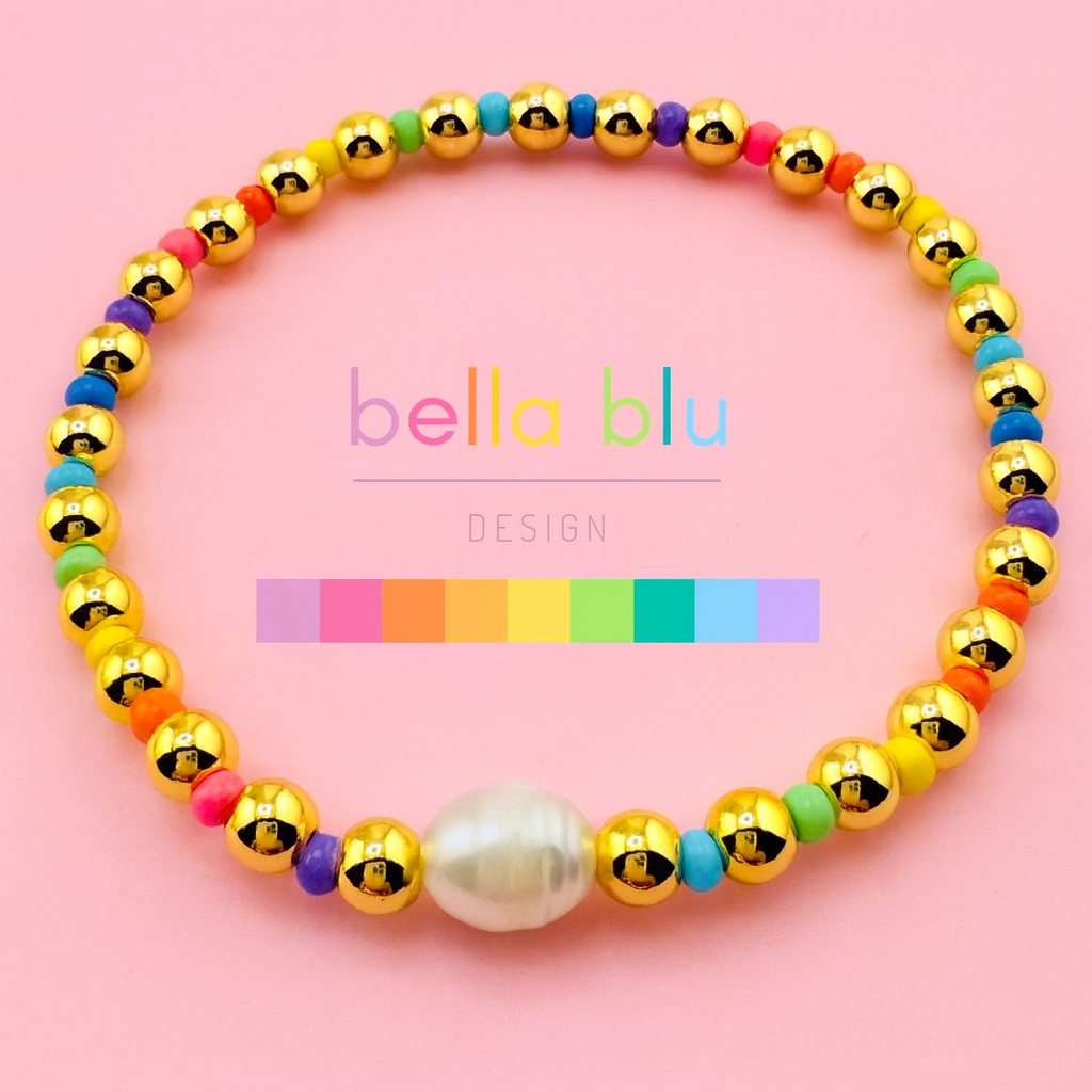 Kennedy rainbow color beads in gold filled bracelet