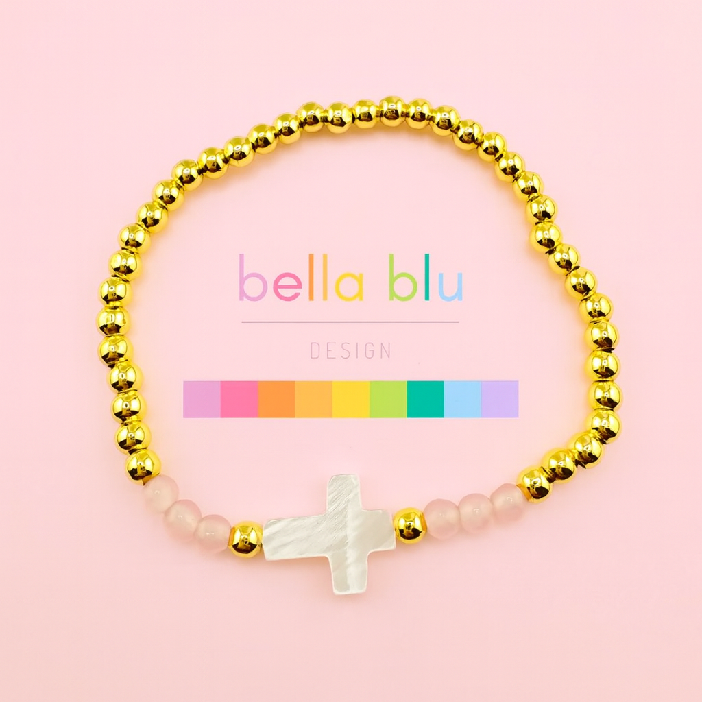 Pink and white mother of pearl gold filled bracelet