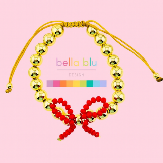 Dallas adjustable bracelet in gold filled and coquette red bow