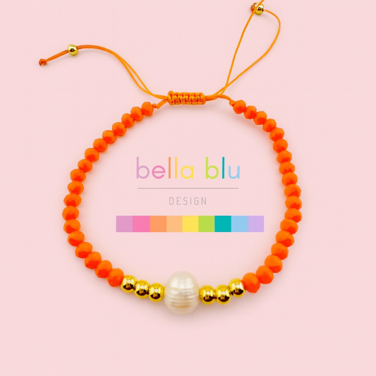 Eden orange beaded gold filled bracelet with fresh water pearl