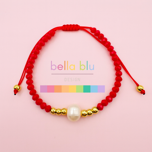 Madelyn red beaded 18k gold filled fresh water pearl bracelet