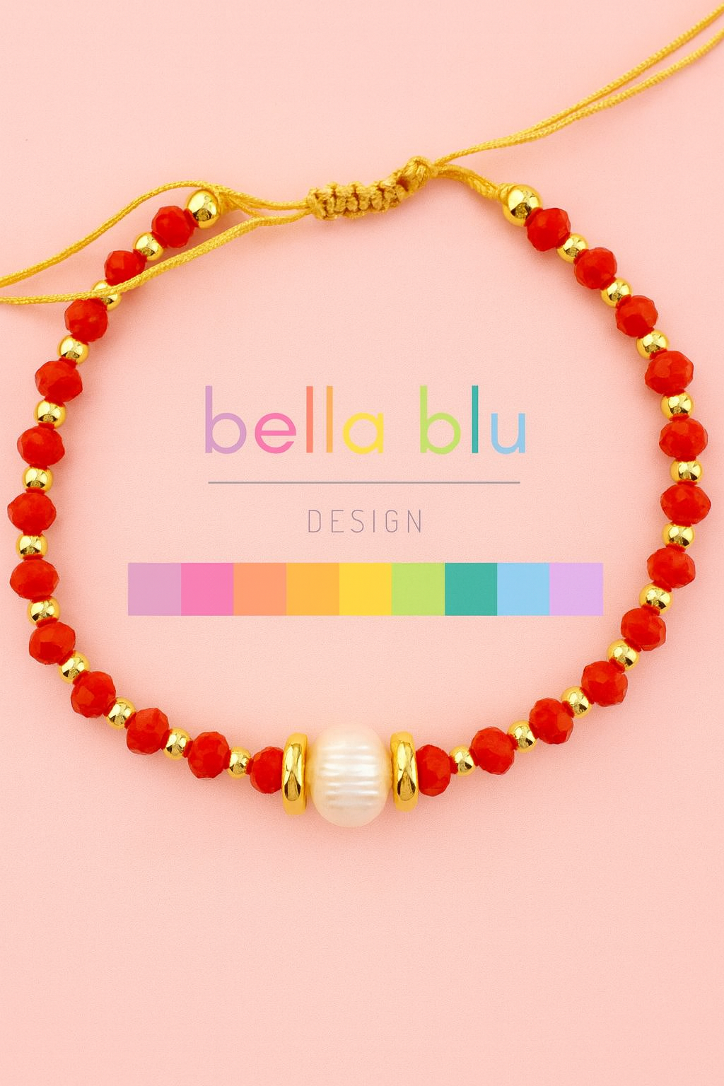 Remi red beaded fresh water pearl and 18k gold filled bracelet