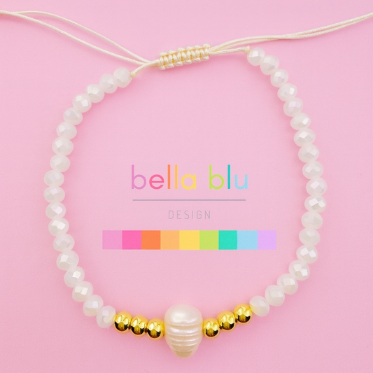 Josie white iridescent beads in 18k gold filled and fresh water pearl bracelet