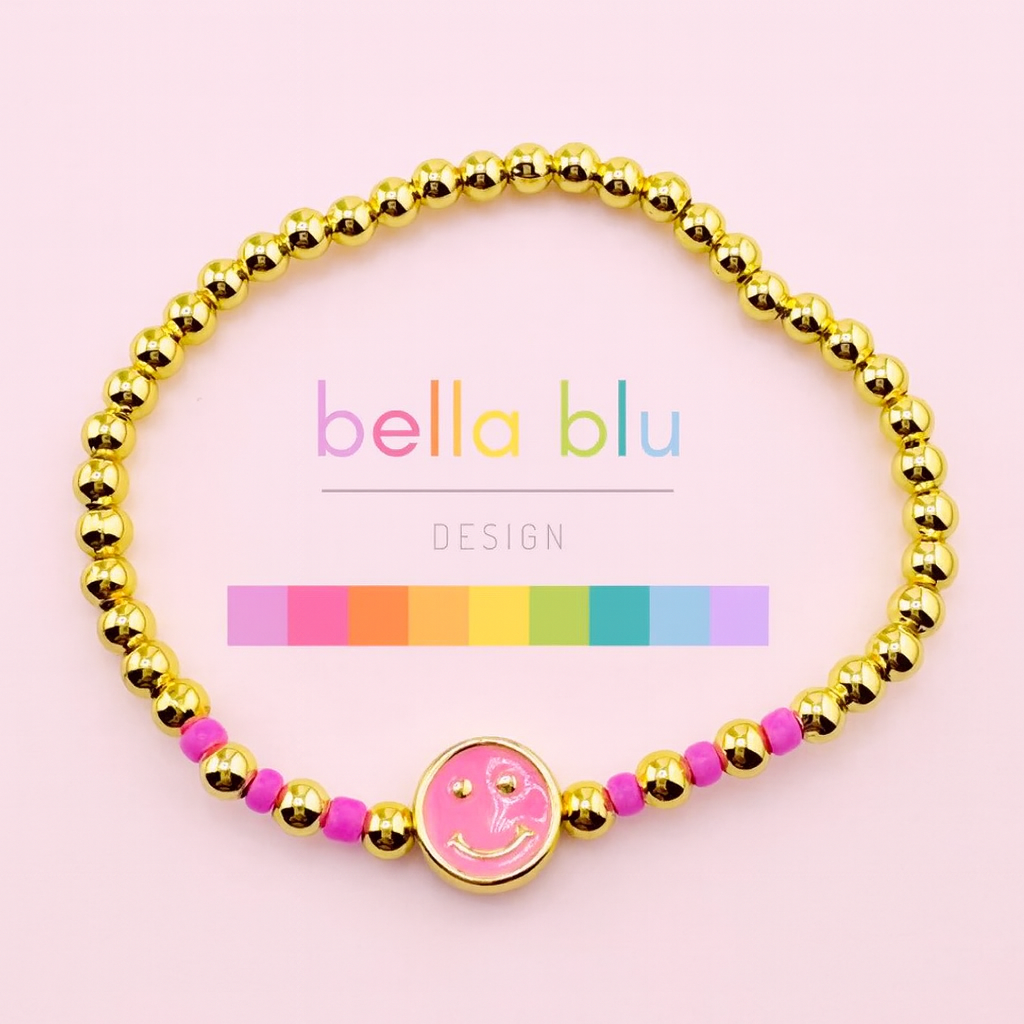 Catalina pink happy face in 18k gold filled bracelet