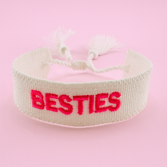 Besties hot pink and white woven bracelet
