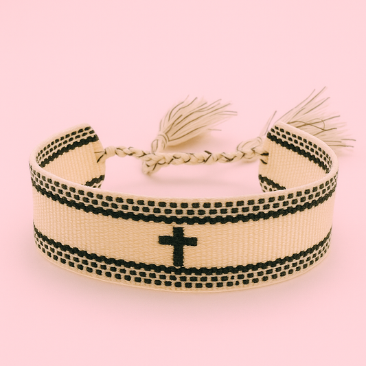Black and cream cross woven bracelet