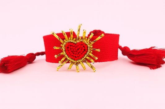 Salma pink heart beaded adjustable woven bracelet