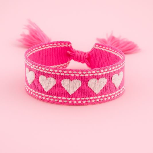Odalia magenta and white hearts woven adjustable bracelet