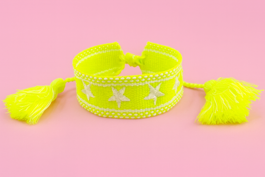 Miriam neon yellow and white stars woven bracelet