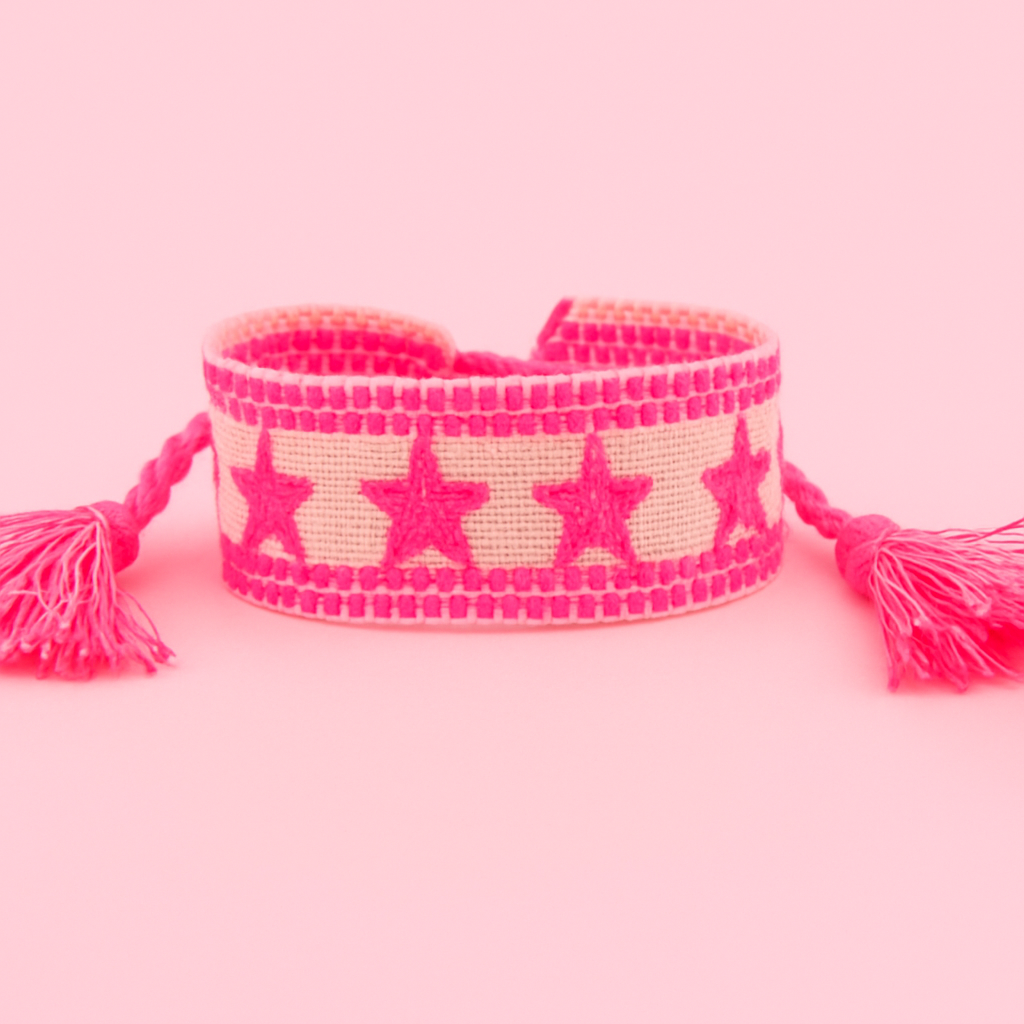Ximena pink ad cream stars woven adjustable bracelet