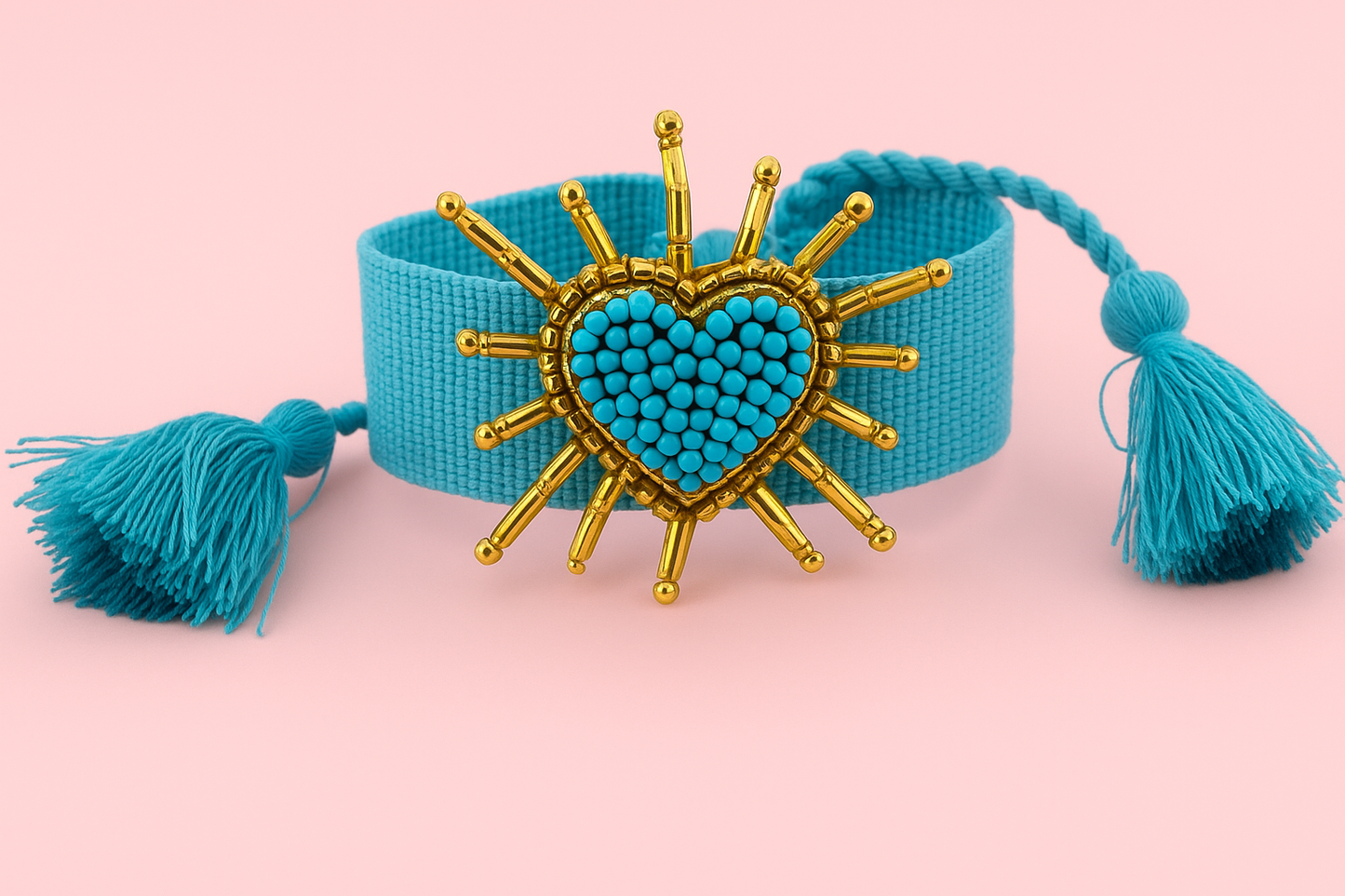 Salma turquoise heart beaded adjustable woven bracelet