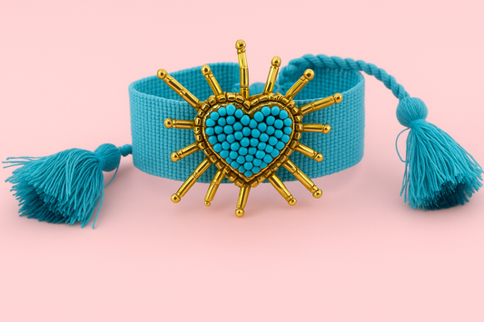Salma turquoise heart beaded adjustable woven bracelet