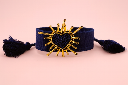 Salma navy heart beaded adjustable woven bracelet