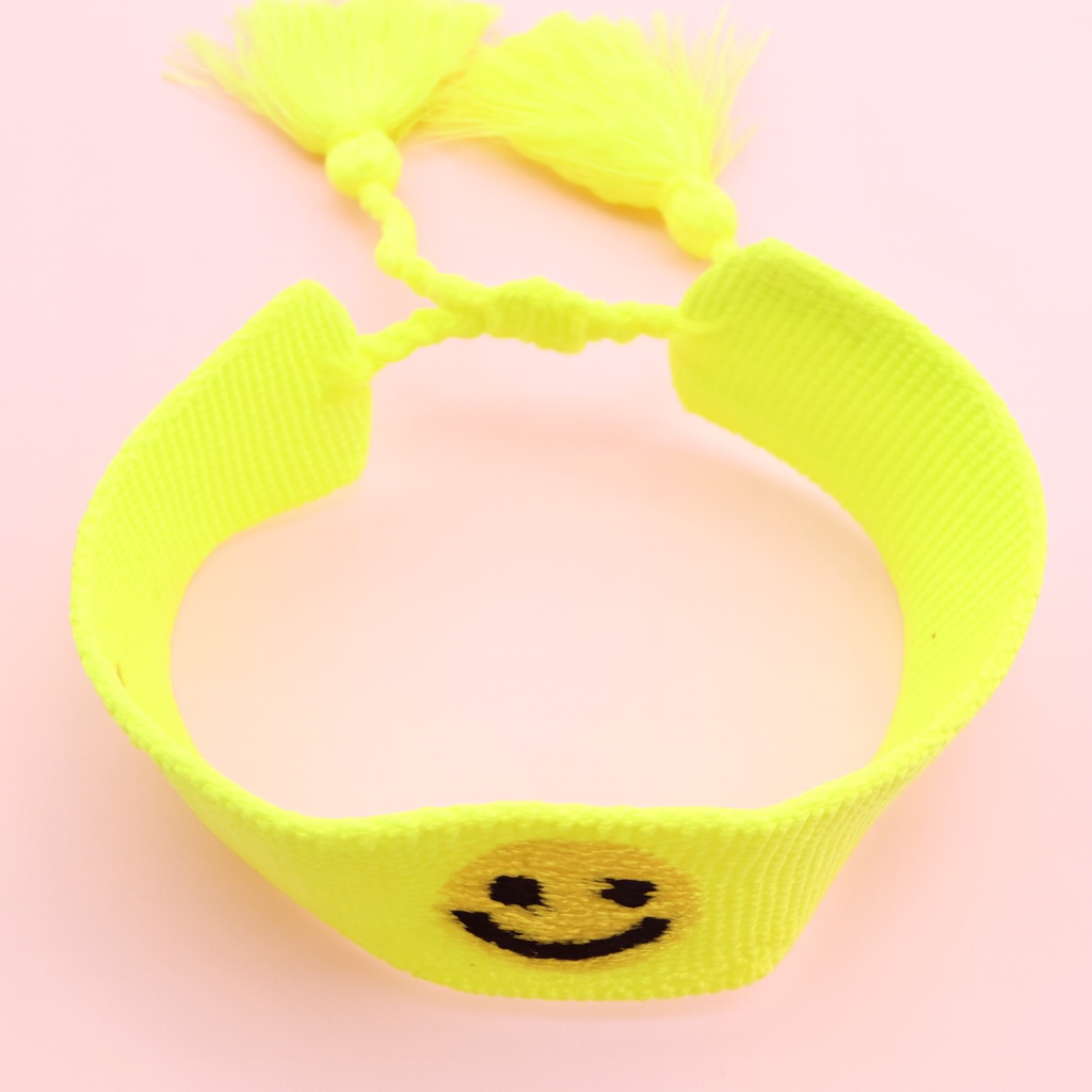 Millie woven neon yellow bracelet in happy face
