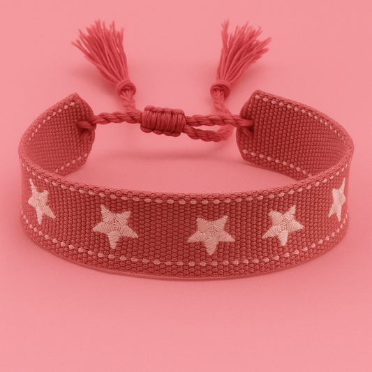 Dusty rose woven bracelet with white stars