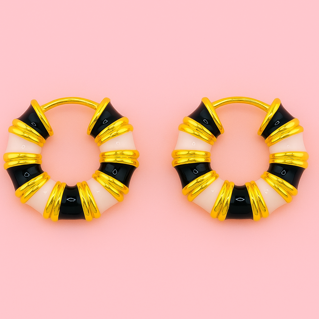 Taya black and 18k gold filled hoop earrings