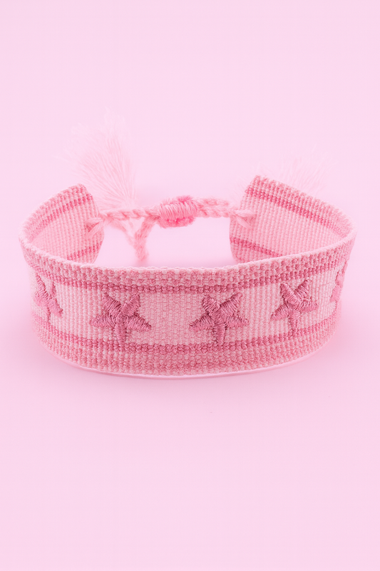 Light pink star adjustable woven bracelet