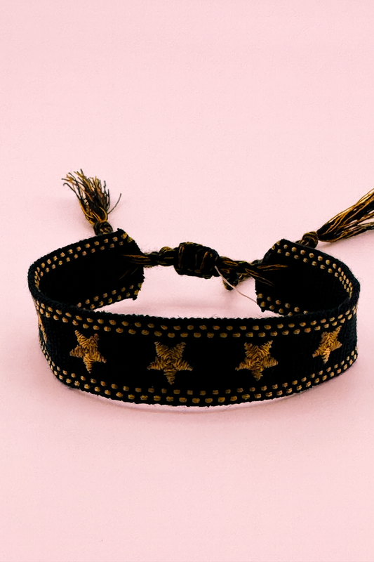 Black & gold star adjustable woven bracelet
