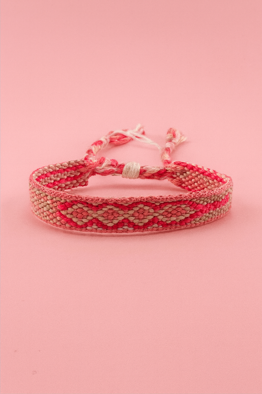 Bassie pink and white adjustable woven bracelet