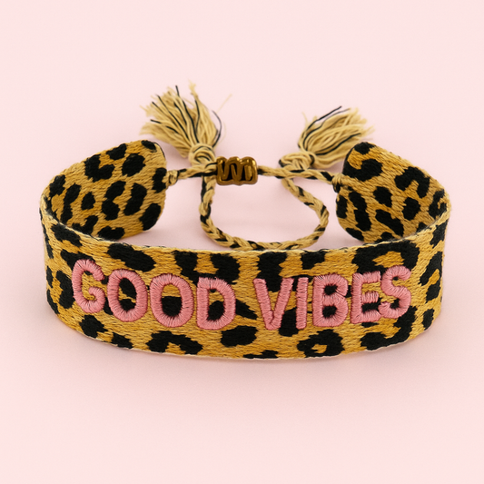Good vibes leopard adjustable woven bracelet