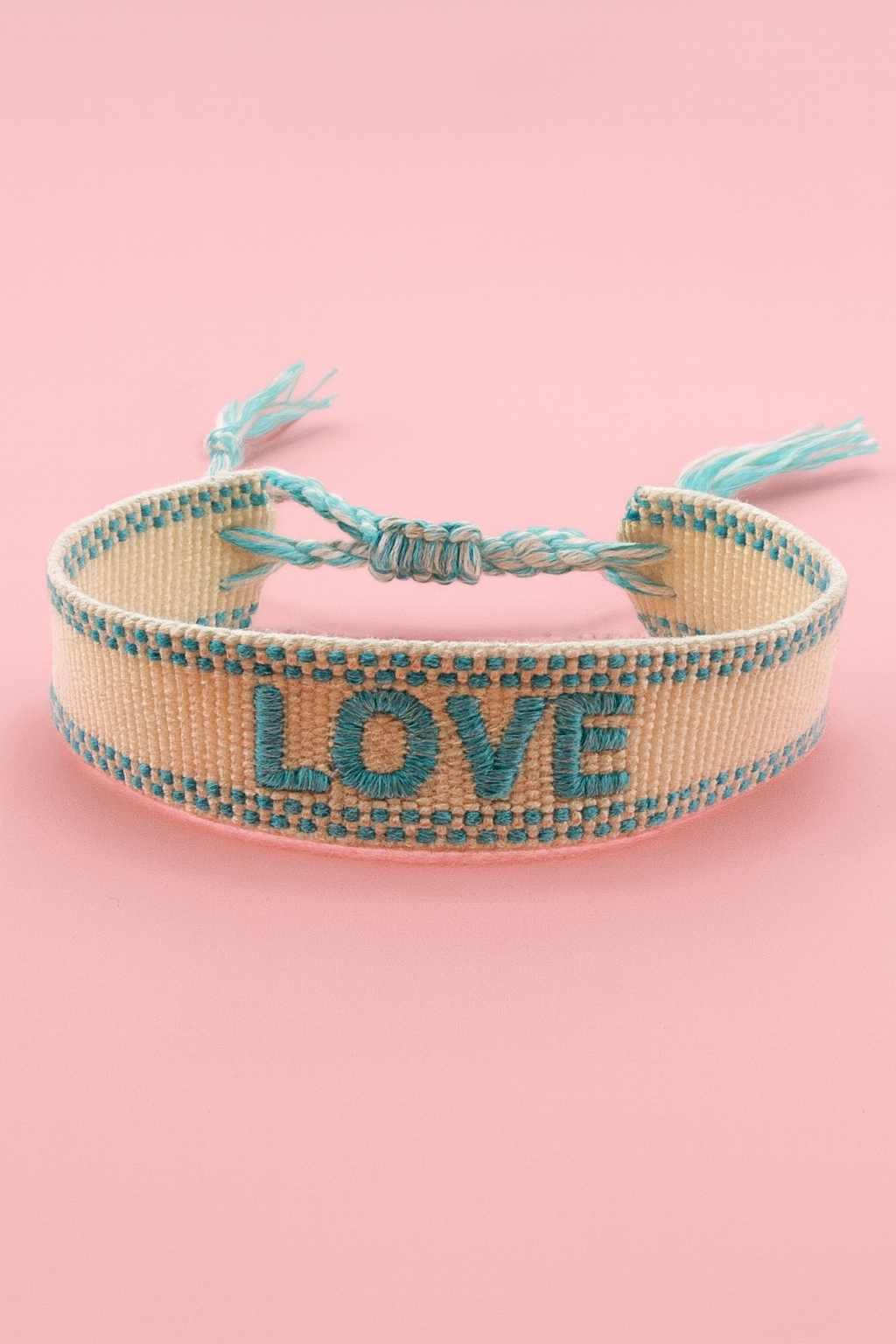 Love cream and blue adjustable woven bracelet