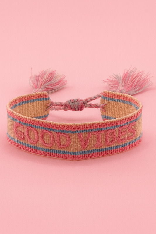 Good vibes pink, blue, & cream adjustable woven bracelet
