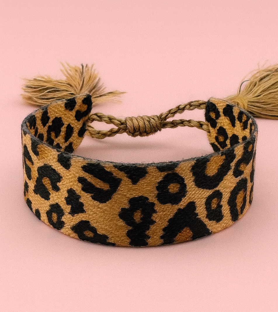 Leopard thick adjustable woven bracelet