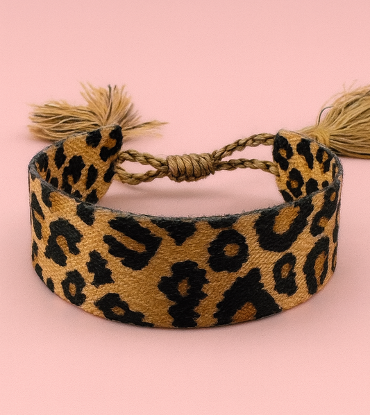 Leopard thick adjustable woven bracelet
