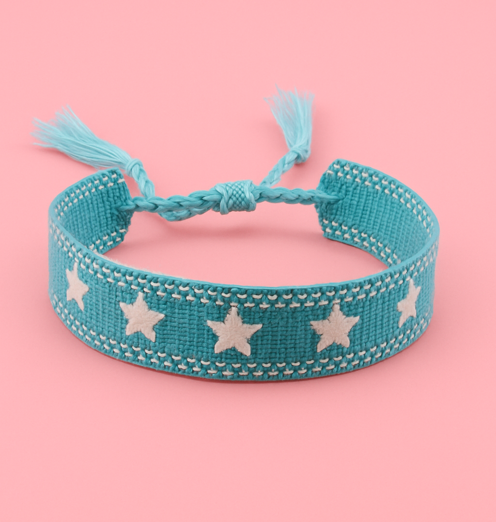 Blue & white star adjustable woven bracelet