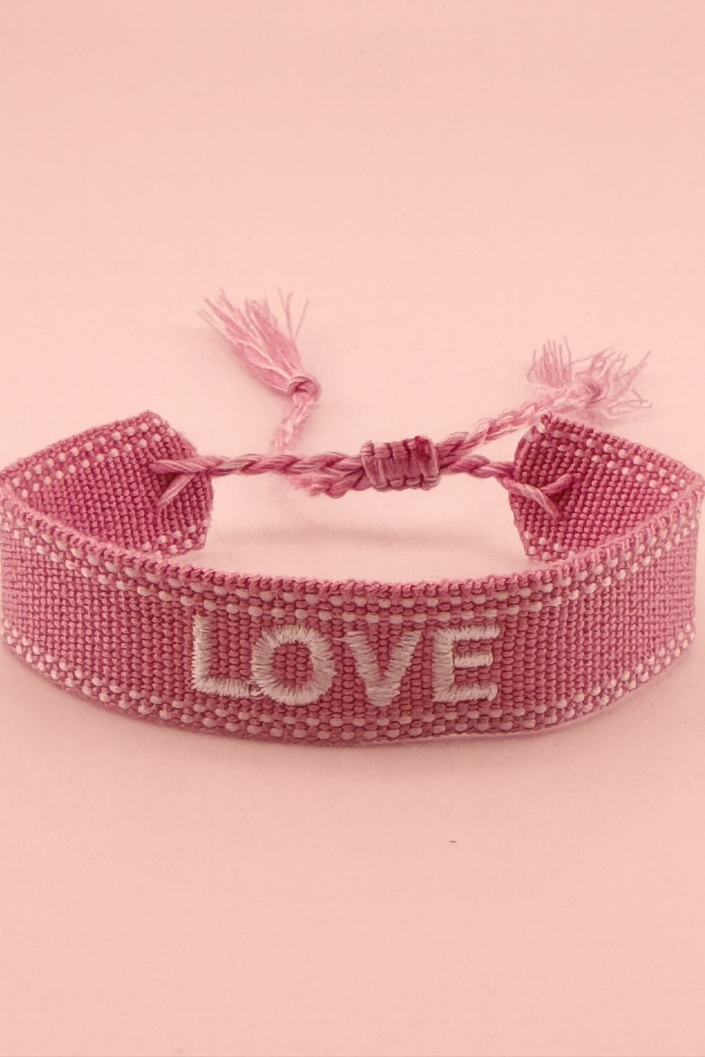 Love dusty rose pink adjustable woven bracelet