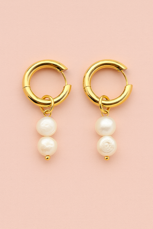 18k Gold hoop pearl earrings