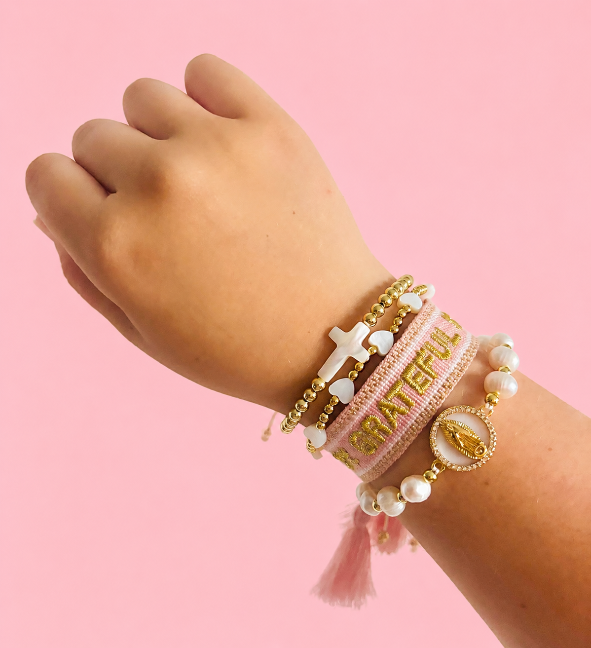 Grateful woven adjustable bracelet