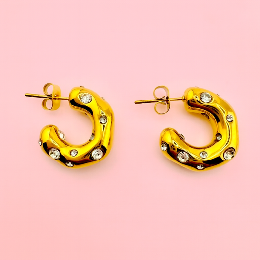 Daisy gold filled earrings with rhinestones