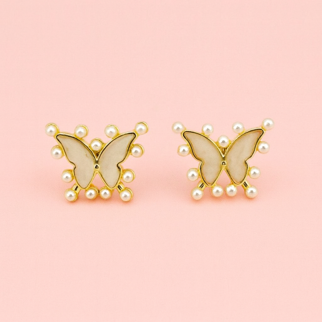 Butterfly stainless steel earrings with miniature pearls