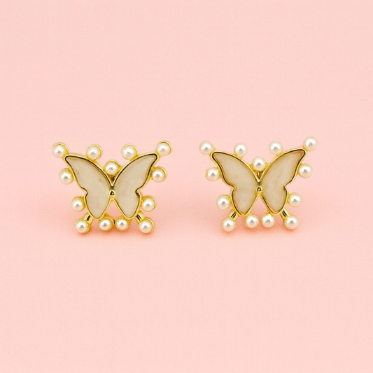 Butterfly stainless steel earrings with miniature pearls