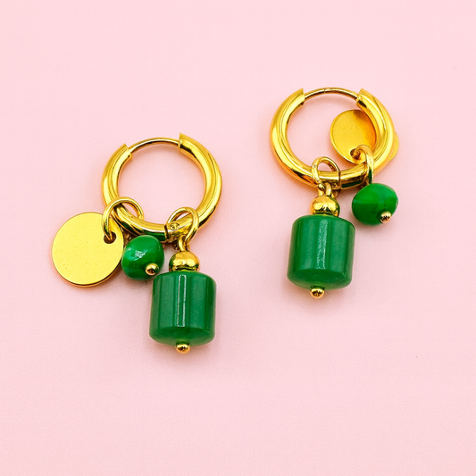 Green charm dangle earrings in 18k gold filled