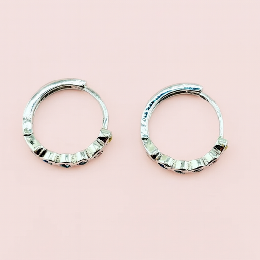 Luisa 925 sterling hoop earrings with blue rhinestones