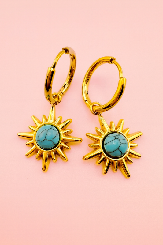 18k Gold filled dangle earrings with turquoise stars